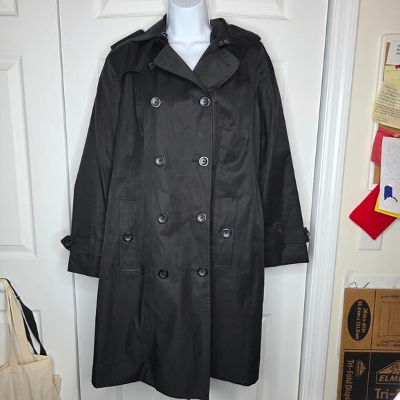 London Fog Double Breasted Hooded Trench Coat Sz Large - Picture 2 of 10